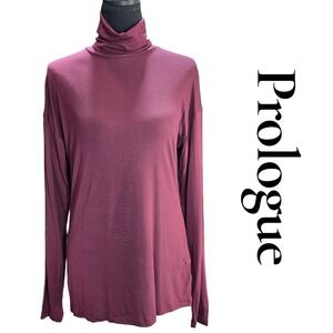 Prologue‎ Turtleneck Top S Burgundy Modal Spandex Long Sleeve Minimalist Chic